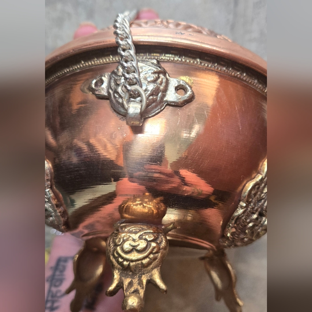 HOST PICK! 🎉Tibetan Ornate Copper Silver & Gold Lantern Candle & Incense Burner - Picture 7 of 15
